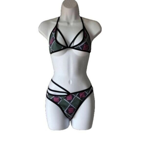 Geo Print‎ Strappy Triangle Bikini Two Piece Swimsuits Juniors L NWT - Picture 9 of 9